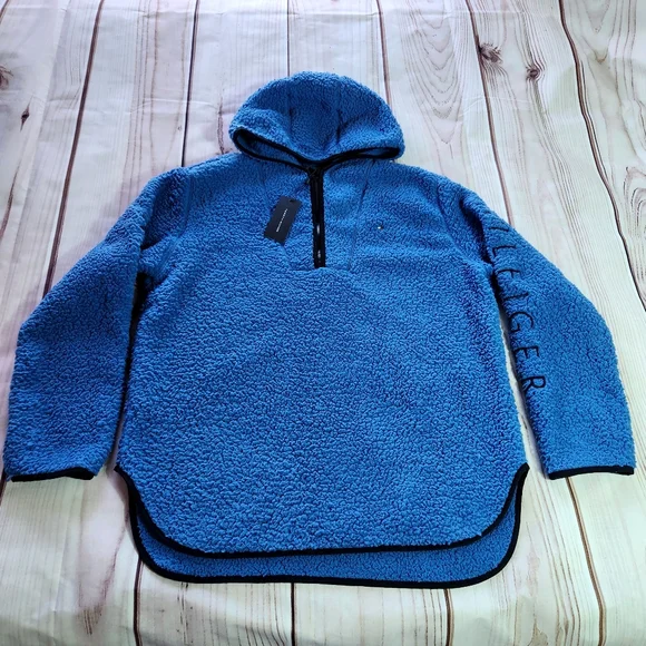 NWT Tommy Hilfiger Sherpa Pullover Hoodie Sweatshirt Blue | Women’s Size Large - Picture 5 of 13